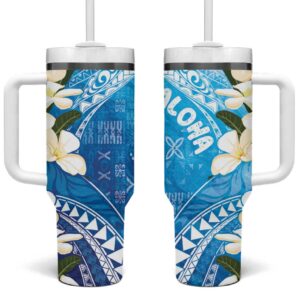 Aloha Hawaii Festive Frangipani Lace Classic Oceanic Custom Stanley Quencher 40oz Stainless Steel Tumbler With Handle - Threewoofs