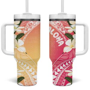 Aloha Hawaii Festive Frangipani Lace Classic Spring s Custom Stanley Quencher 40oz Stainless Steel Tumbler With Handle - Threewoofs