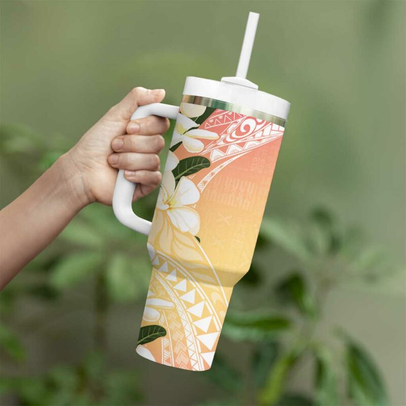 Aloha Hawaii Festive Frangipani Lace Classic Spring s Custom Stanley Quencher 40oz Stainless Steel Tumbler With Handle - Threewoofs - Image 3