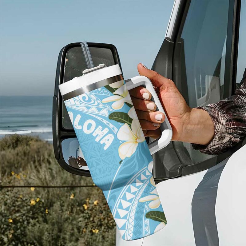 Aloha Hawaii Festive Frangipani Lace Classic Turquoise Custom Stanley Quencher 40oz Stainless Steel Tumbler With Handle - Threewoofs - Image 7