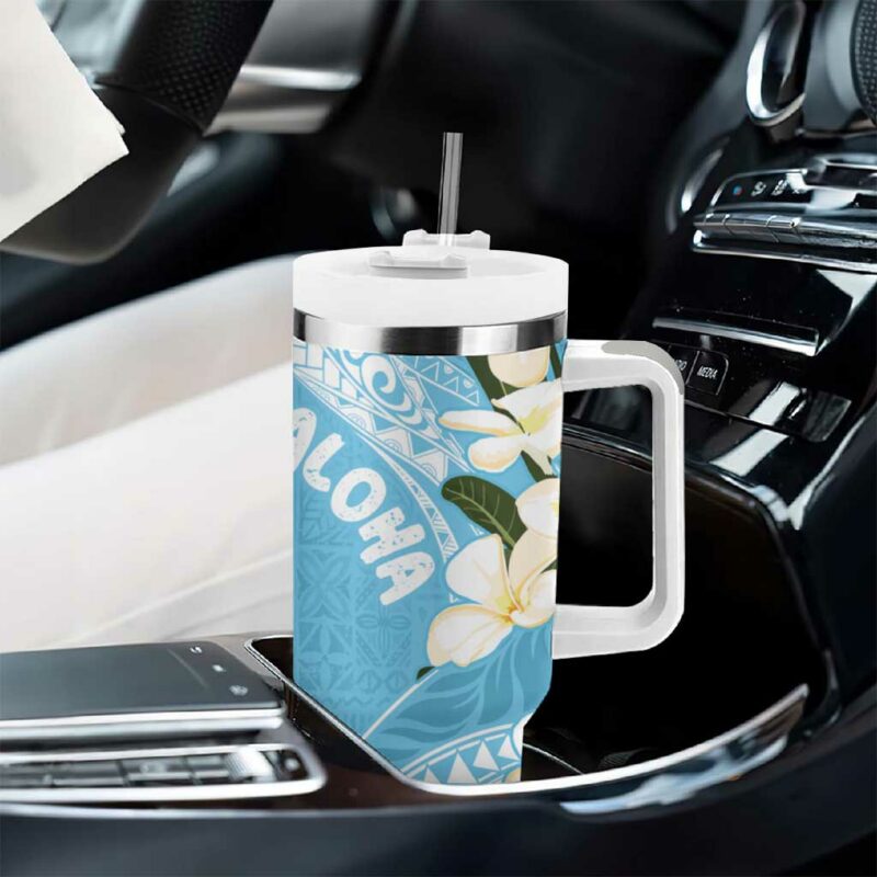 Aloha Hawaii Festive Frangipani Lace Classic Turquoise Custom Stanley Quencher 40oz Stainless Steel Tumbler With Handle - Threewoofs - Image 8