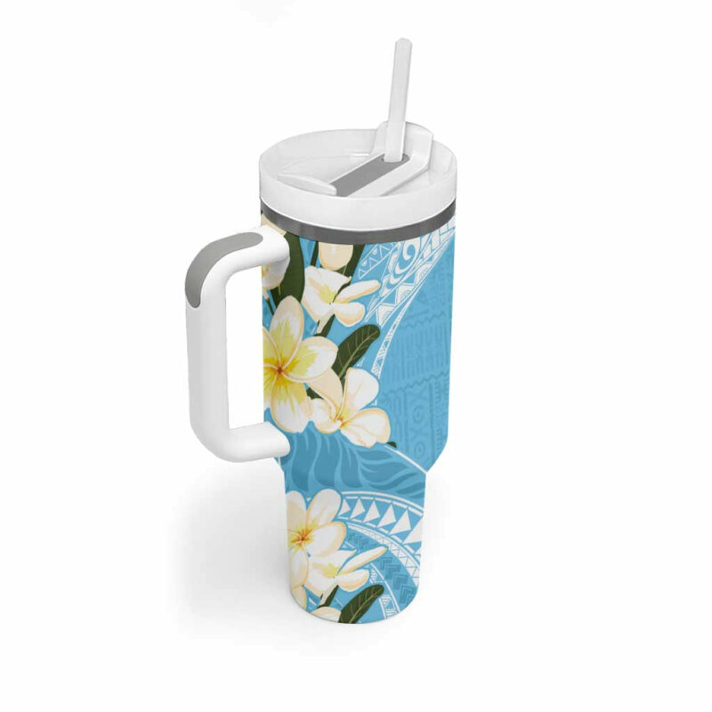 Aloha Hawaii Festive Frangipani Lace Classic Turquoise Custom Stanley Quencher 40oz Stainless Steel Tumbler With Handle - Threewoofs - Image 2