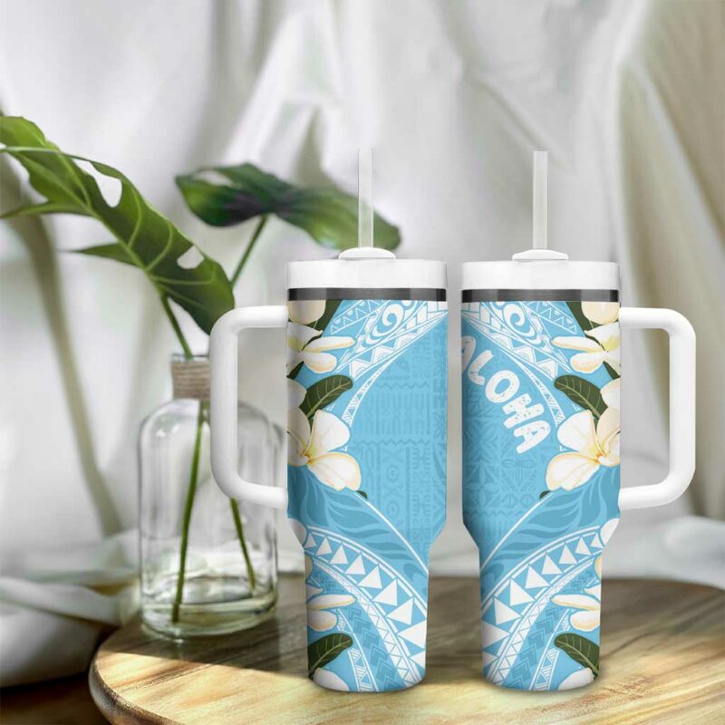 Aloha Hawaii Festive Frangipani Lace Classic Turquoise Custom Stanley Quencher 40oz Stainless Steel Tumbler With Handle - Threewoofs - Image 9