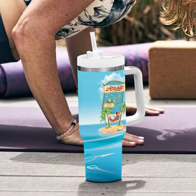 Aloha Hawaii Funny Macaw Parrot Tropical Custom Stanley Quencher 40oz Stainless Steel Tumbler With Handle - Threewoofs - Image 6
