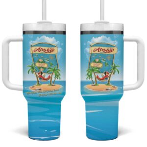 Aloha Hawaii Funny Macaw Parrot Tropical Custom Stanley Quencher 40oz Stainless Steel Tumbler With Handle - Threewoofs