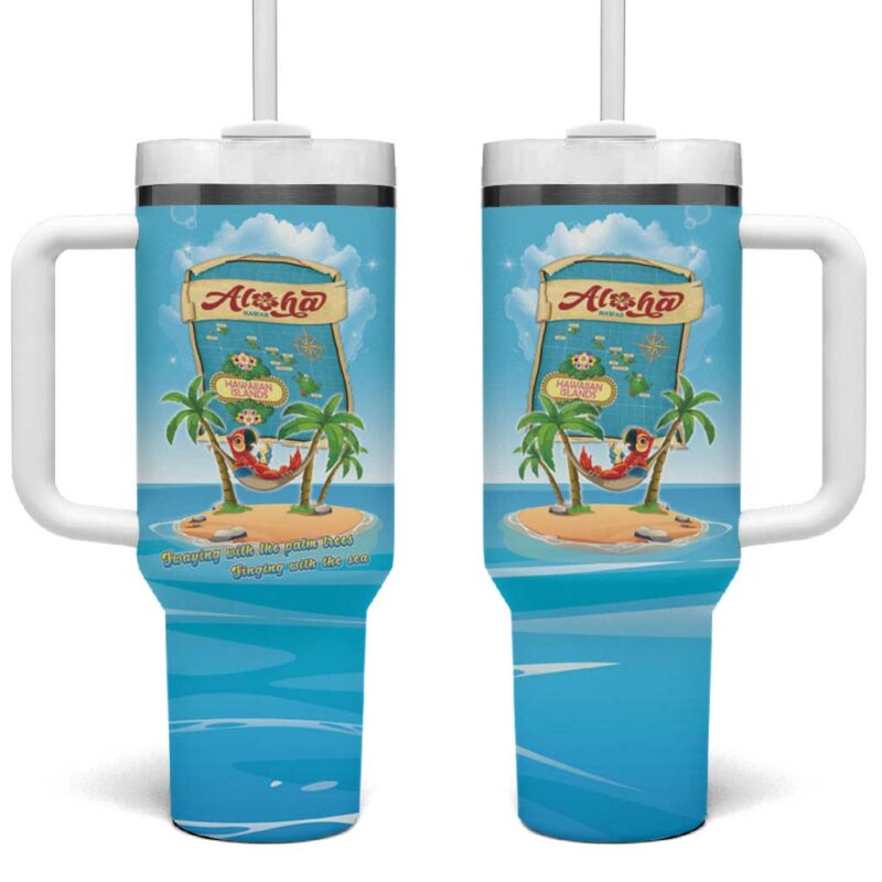 Aloha Hawaii Funny Macaw Parrot Tropical Custom Stanley Quencher 40oz Stainless Steel Tumbler With Handle - Threewoofs