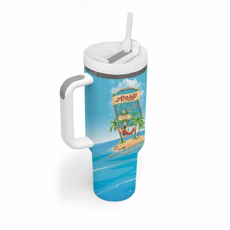 Aloha Hawaii Funny Macaw Parrot Tropical Custom Stanley Quencher 40oz Stainless Steel Tumbler With Handle - Threewoofs - Image 2