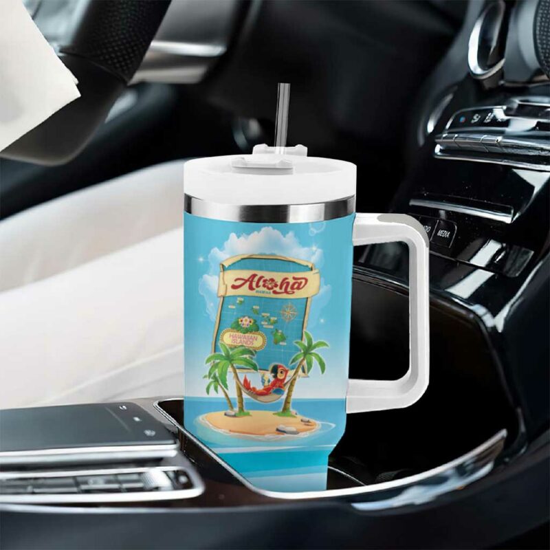 Aloha Hawaii Funny Macaw Parrot Tropical Custom Stanley Quencher 40oz Stainless Steel Tumbler With Handle - Threewoofs - Image 8