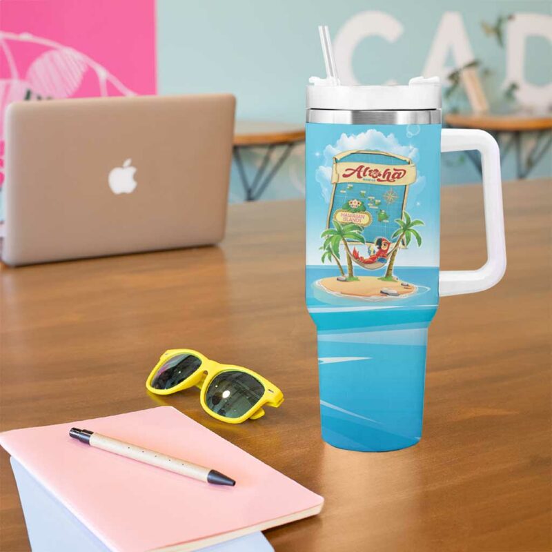Aloha Hawaii Funny Macaw Parrot Tropical Custom Stanley Quencher 40oz Stainless Steel Tumbler With Handle - Threewoofs - Image 5