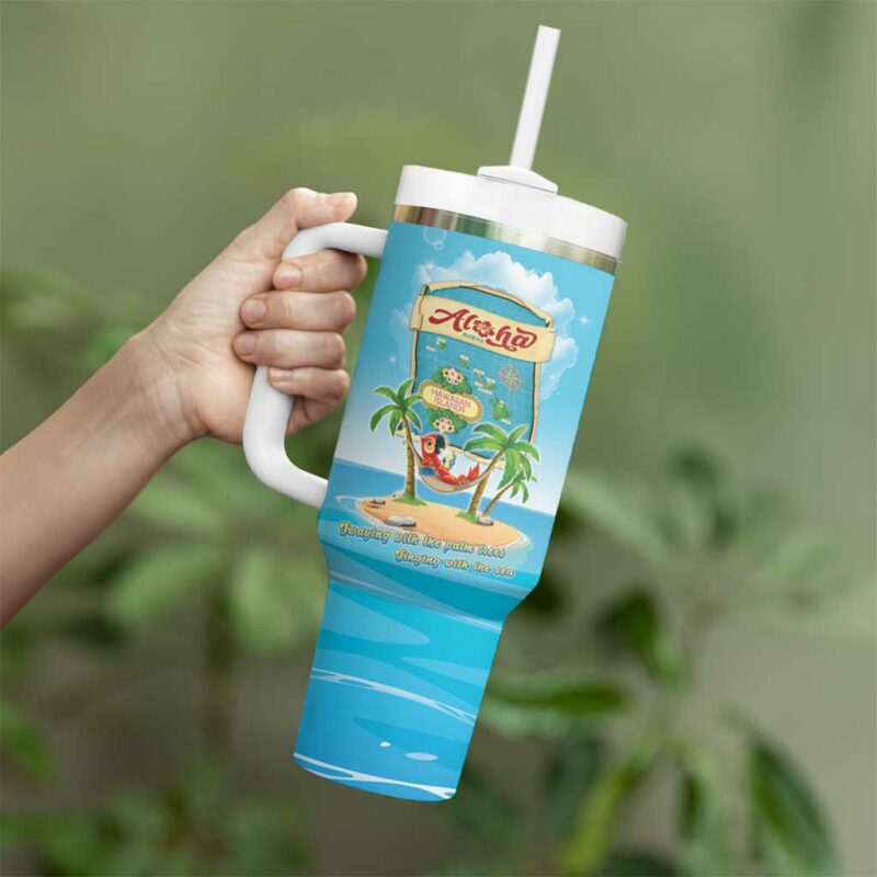 Aloha Hawaii Funny Macaw Parrot Tropical Custom Stanley Quencher 40oz Stainless Steel Tumbler With Handle - Threewoofs - Image 3