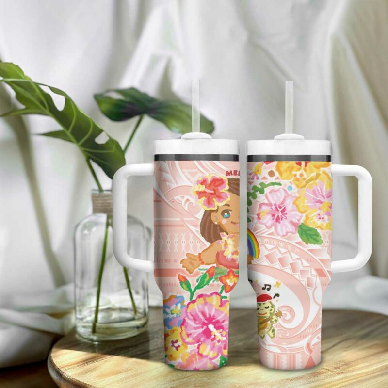 Aloha Hawaii Kawaii Mele Kalikimaka Pastel Fever Custom Stanley Quencher 40oz Stainless Steel Tumbler With Handle - Threewoofs - Image 9