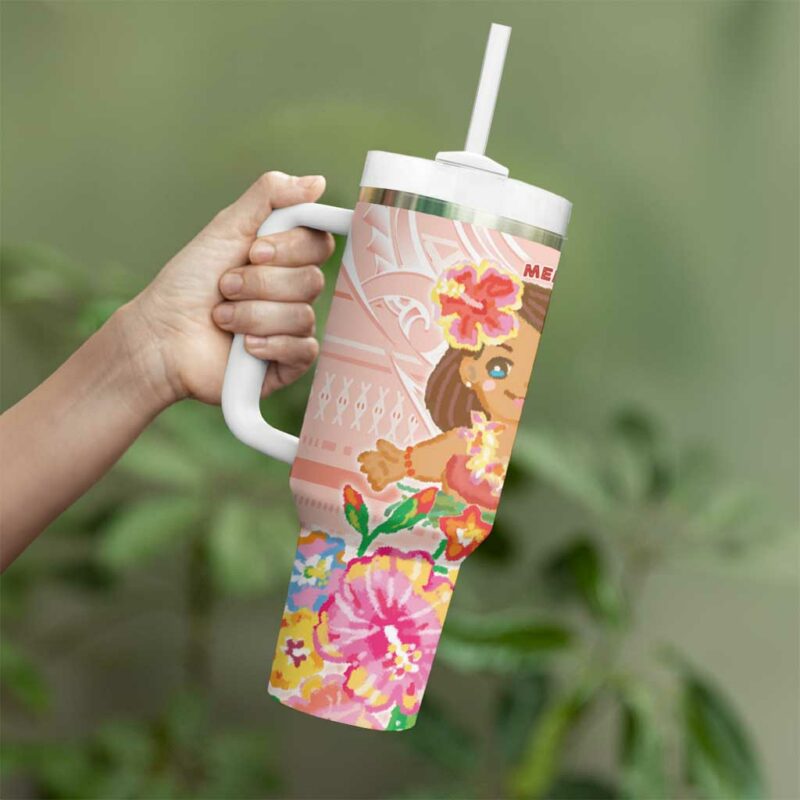 Aloha Hawaii Kawaii Mele Kalikimaka Pastel Fever Custom Stanley Quencher 40oz Stainless Steel Tumbler With Handle - Threewoofs - Image 3