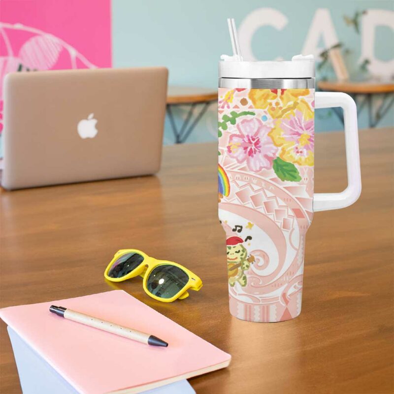 Aloha Hawaii Kawaii Mele Kalikimaka Pastel Fever Custom Stanley Quencher 40oz Stainless Steel Tumbler With Handle - Threewoofs - Image 5
