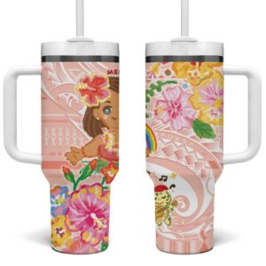 Aloha Hawaii Kawaii Mele Kalikimaka Pastel Fever Custom Stanley Quencher 40oz Stainless Steel Tumbler With Handle - Threewoofs