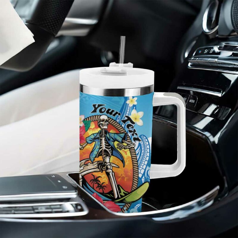 Aloha Hawaii Skeleton Surfing Tribal Shark Plumeria Custom Stanley Quencher 40oz Stainless Steel Tumbler With Handle - Threewoofs - Image 8