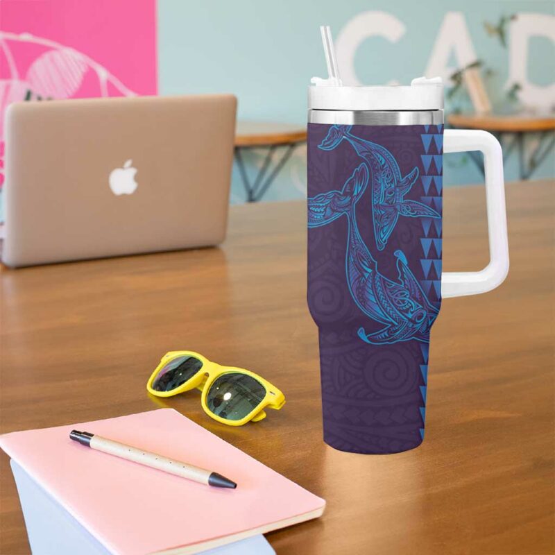 Aloha Hawaii Whale Kakau and Polynesian Tattoo Purple Color Custom Stanley Quencher 40oz Stainless Steel Tumbler With Handle - Threewoofs - Image 5