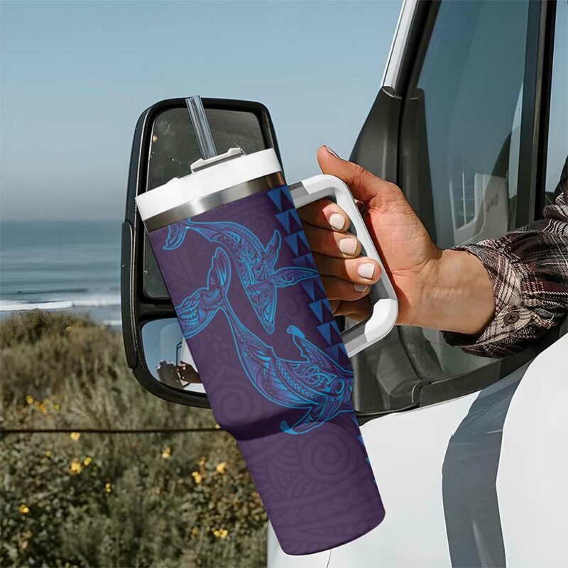 Aloha Hawaii Whale Kakau and Polynesian Tattoo Purple Color Custom Stanley Quencher 40oz Stainless Steel Tumbler With Handle - Threewoofs - Image 7