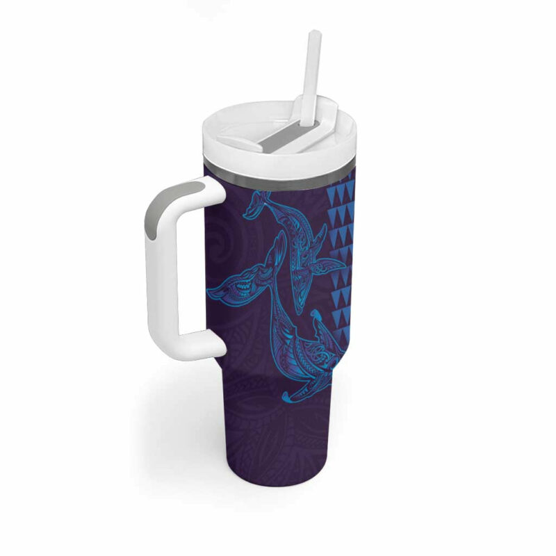Aloha Hawaii Whale Kakau and Polynesian Tattoo Purple Color Custom Stanley Quencher 40oz Stainless Steel Tumbler With Handle - Threewoofs - Image 2