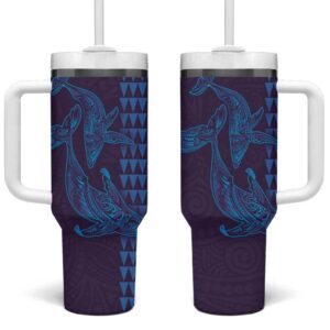 Aloha Hawaii Whale Kakau and Polynesian Tattoo Purple Color Custom Stanley Quencher 40oz Stainless Steel Tumbler With Handle - Threewoofs