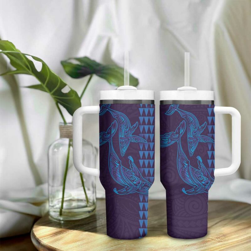 Aloha Hawaii Whale Kakau and Polynesian Tattoo Purple Color Custom Stanley Quencher 40oz Stainless Steel Tumbler With Handle - Threewoofs - Image 9