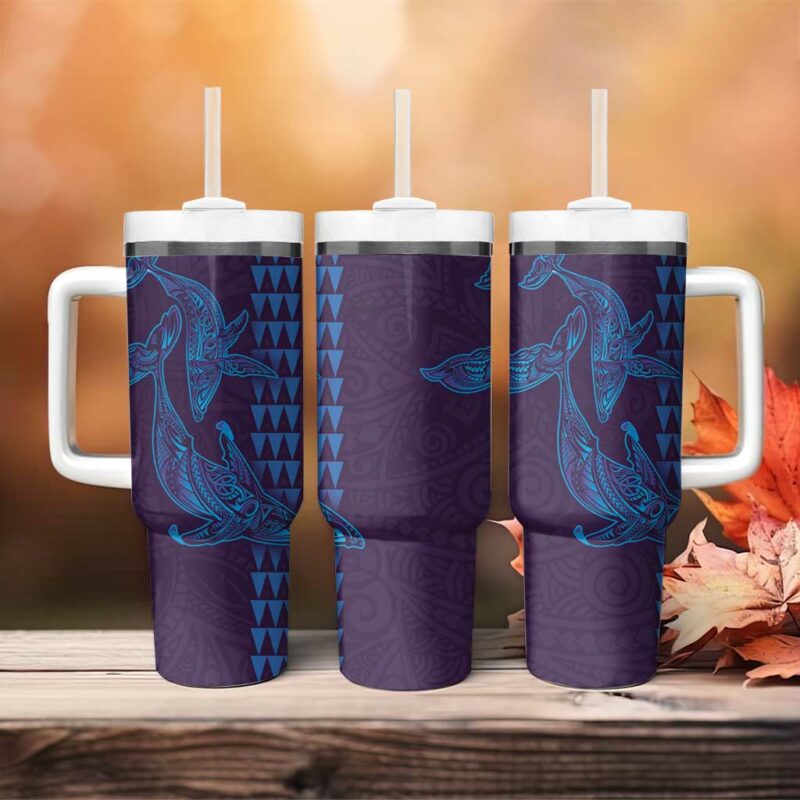 Aloha Hawaii Whale Kakau and Polynesian Tattoo Purple Color Custom Stanley Quencher 40oz Stainless Steel Tumbler With Handle - Threewoofs - Image 4