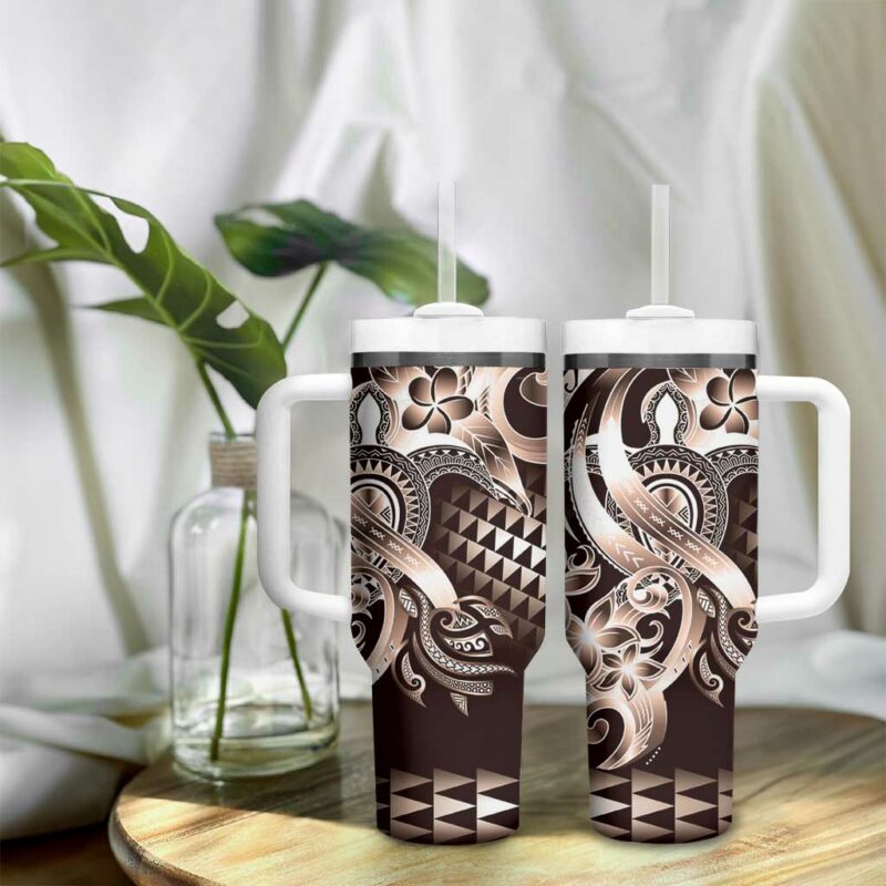 Aloha Mocha Mousse Tribal Honu Tattoo Custom Stanley Quencher 40oz Stainless Steel Tumbler With Handle - Threewoofs - Image 9