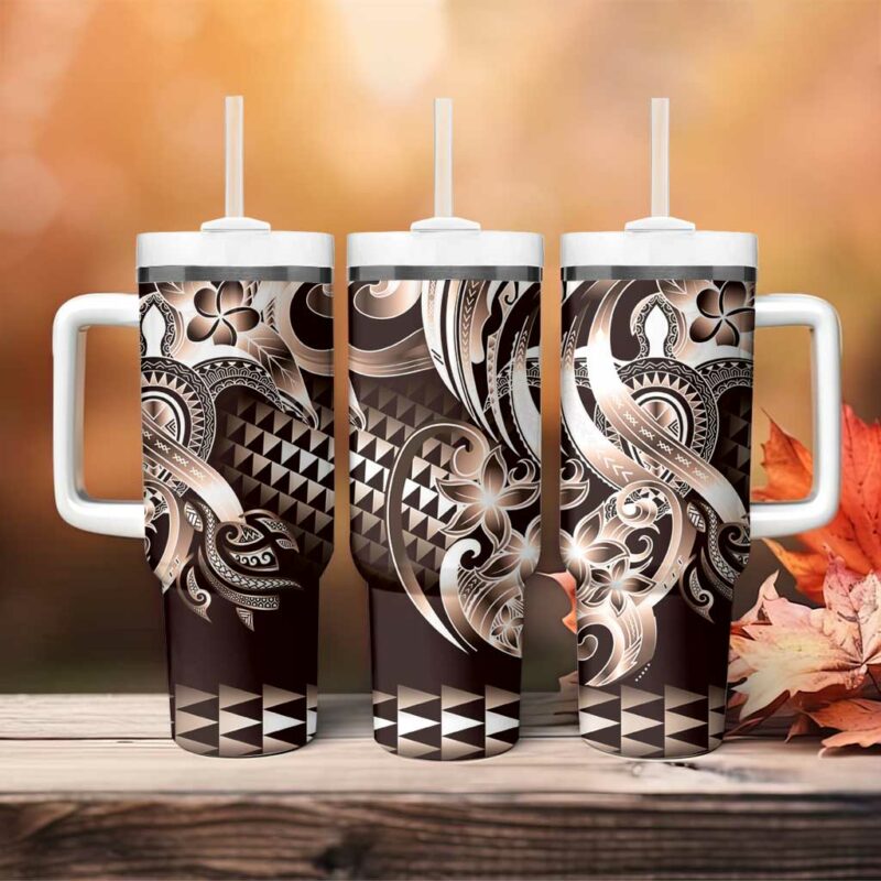 Aloha Mocha Mousse Tribal Honu Tattoo Custom Stanley Quencher 40oz Stainless Steel Tumbler With Handle - Threewoofs - Image 4