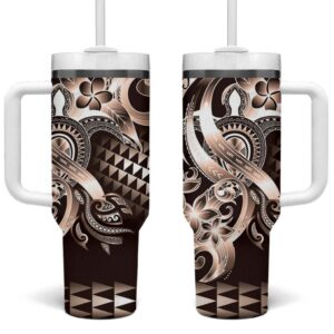 Aloha Mocha Mousse Tribal Honu Tattoo Custom Stanley Quencher 40oz Stainless Steel Tumbler With Handle - Threewoofs