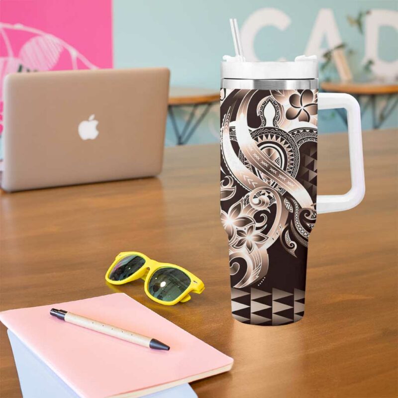 Aloha Mocha Mousse Tribal Honu Tattoo Custom Stanley Quencher 40oz Stainless Steel Tumbler With Handle - Threewoofs - Image 5