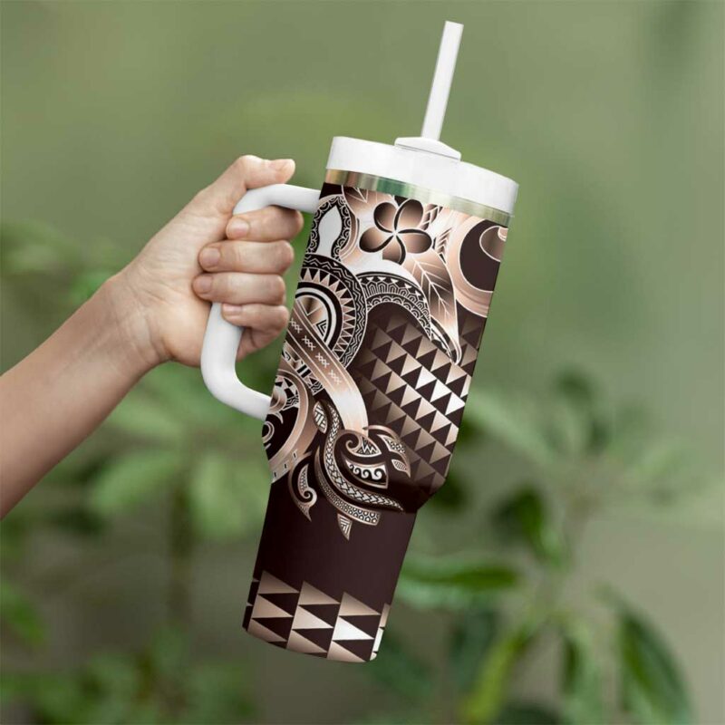 Aloha Mocha Mousse Tribal Honu Tattoo Custom Stanley Quencher 40oz Stainless Steel Tumbler With Handle - Threewoofs - Image 3