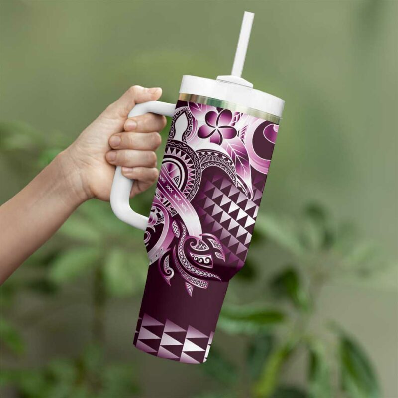 Aloha Pink Tribal Honu Tattoo Custom Stanley Quencher 40oz Stainless Steel Tumbler With Handle - Threewoofs - Image 3