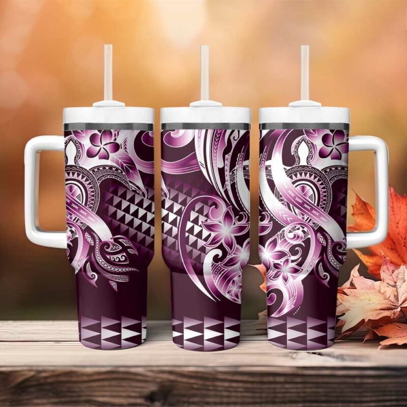 Aloha Pink Tribal Honu Tattoo Custom Stanley Quencher 40oz Stainless Steel Tumbler With Handle - Threewoofs - Image 4