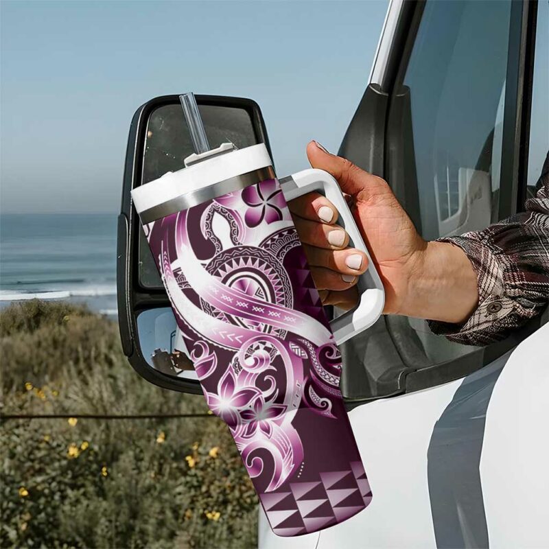 Aloha Pink Tribal Honu Tattoo Custom Stanley Quencher 40oz Stainless Steel Tumbler With Handle - Threewoofs - Image 7