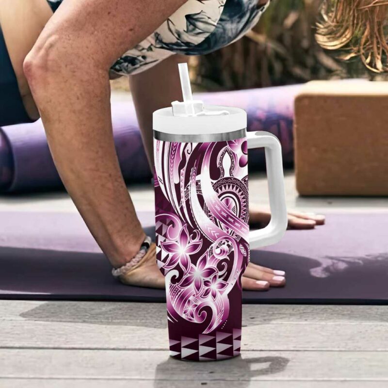 Aloha Pink Tribal Honu Tattoo Custom Stanley Quencher 40oz Stainless Steel Tumbler With Handle - Threewoofs - Image 6