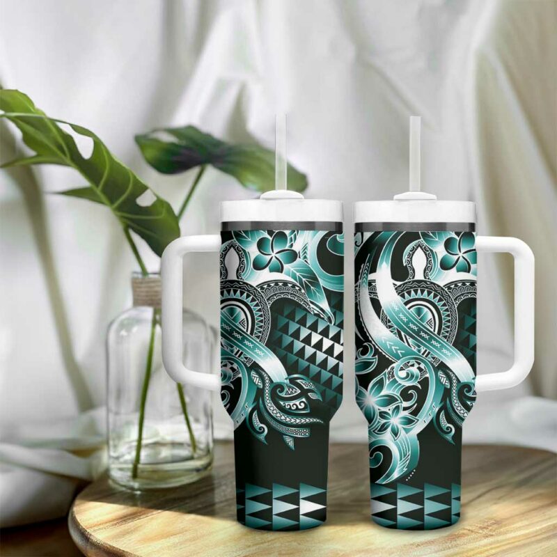 Aloha Turquoise Tribal Honu Tattoo Custom Stanley Quencher 40oz Stainless Steel Tumbler With Handle - Threewoofs - Image 9