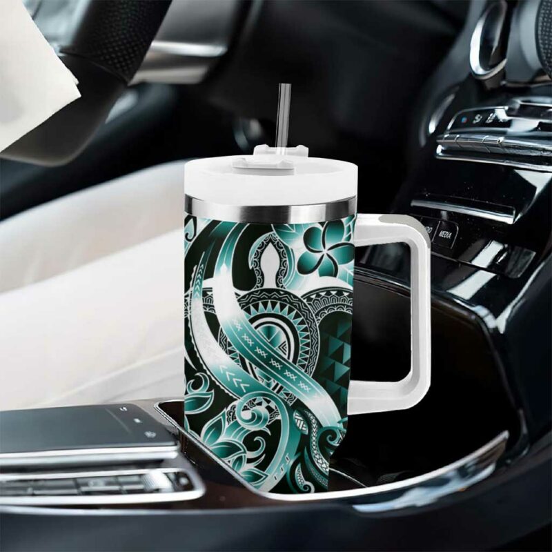 Aloha Turquoise Tribal Honu Tattoo Custom Stanley Quencher 40oz Stainless Steel Tumbler With Handle - Threewoofs - Image 8
