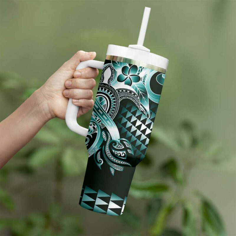 Aloha Turquoise Tribal Honu Tattoo Custom Stanley Quencher 40oz Stainless Steel Tumbler With Handle - Threewoofs - Image 3