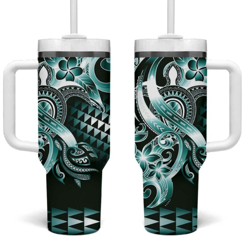 Aloha Turquoise Tribal Honu Tattoo Custom Stanley Quencher 40oz Stainless Steel Tumbler With Handle - Threewoofs