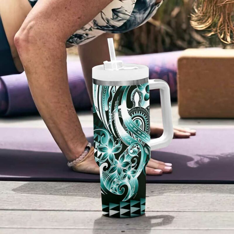 Aloha Turquoise Tribal Honu Tattoo Custom Stanley Quencher 40oz Stainless Steel Tumbler With Handle - Threewoofs - Image 6
