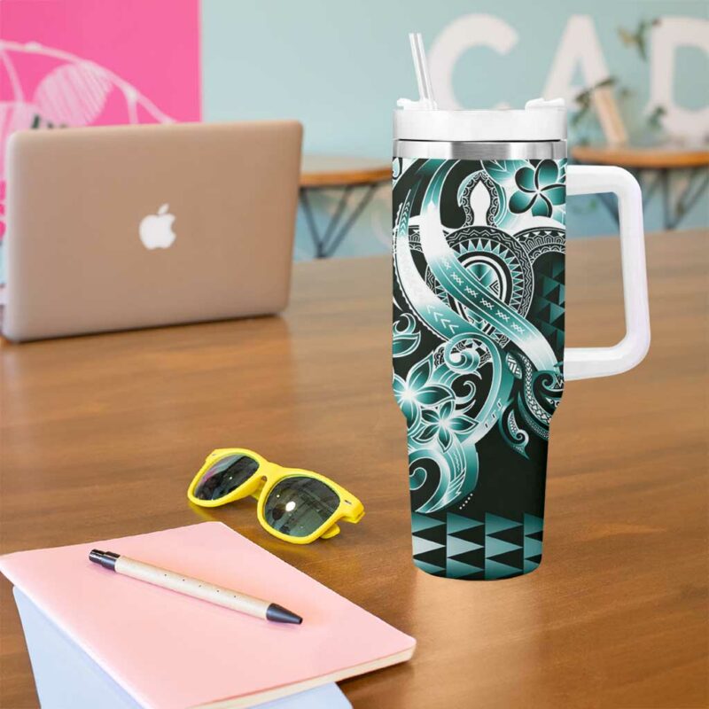 Aloha Turquoise Tribal Honu Tattoo Custom Stanley Quencher 40oz Stainless Steel Tumbler With Handle - Threewoofs - Image 5
