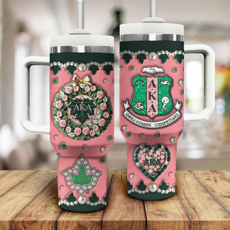Alpha Kappa Alpha AKA Custom Stanley Quencher 40oz Stainless Steel Tumbler With Handle - Threewoofs - Image 2