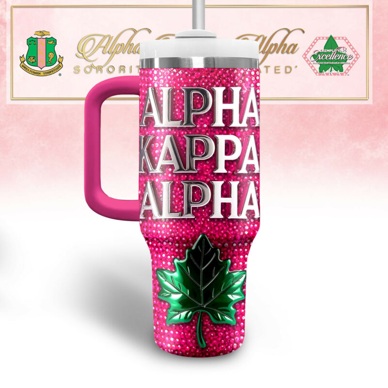 Alpha Kappa Alpha AKA Custom Stanley Quencher 40oz Stainless Steel Tumbler With Handle - Threewoofs - Image 2
