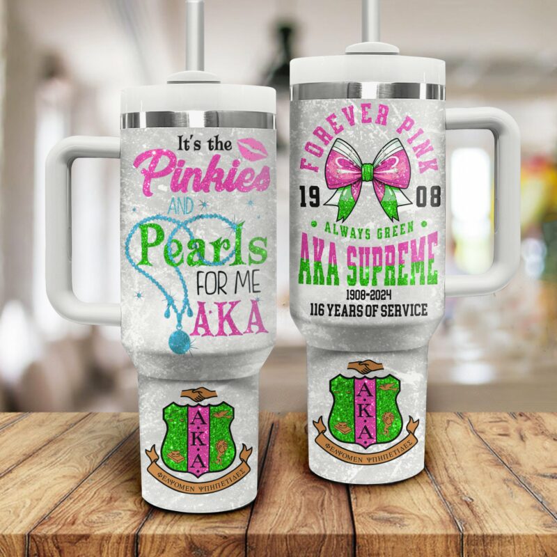 Alpha Kappa Alpha AKA Custom Stanley Quencher 40oz Stainless Steel Tumbler With Handle - Threewoofs - Image 3