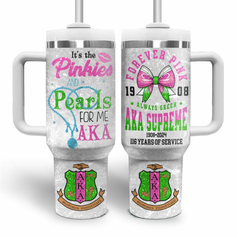 Alpha Kappa Alpha AKA Custom Stanley Quencher 40oz Stainless Steel Tumbler With Handle - Threewoofs - Image 2