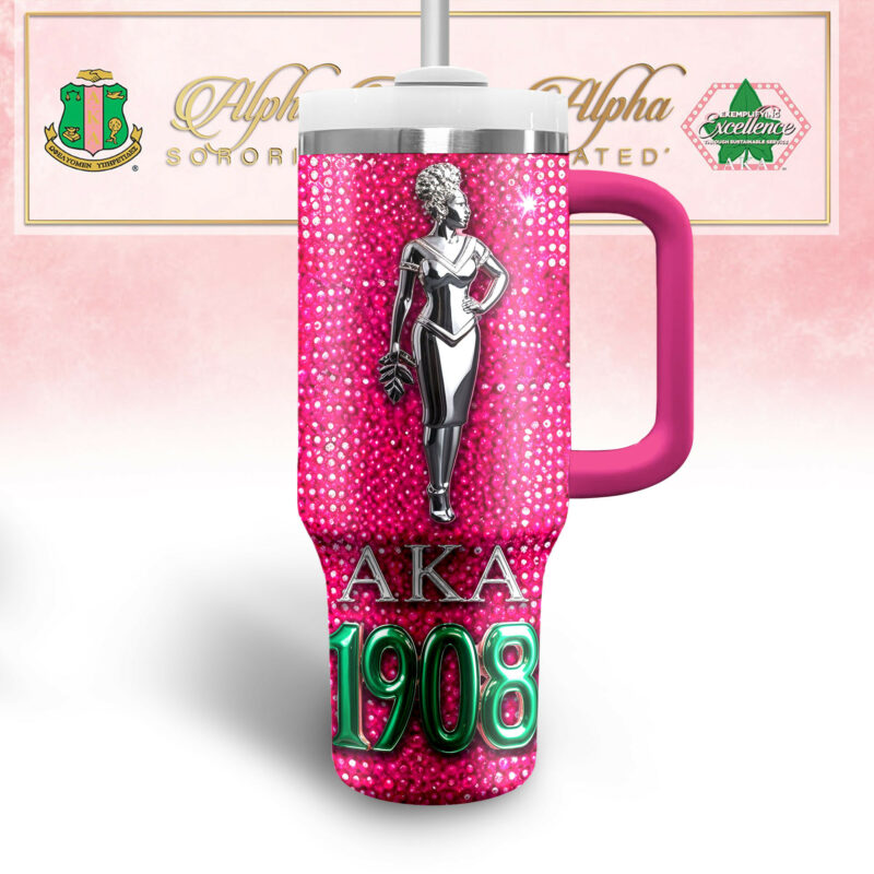 Alpha Kappa Alpha AKA Custom Stanley Quencher 40oz Stainless Steel Tumbler With Handle - Threewoofs - Image 3
