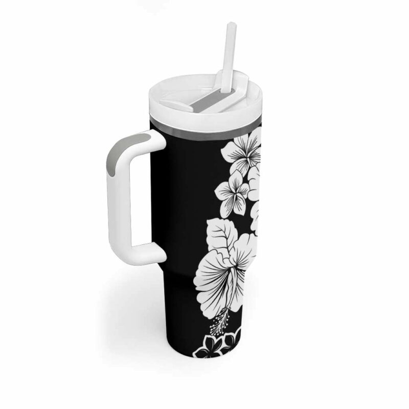 American Samoa Lotu Tamaiti White Sunday Plumeria Black Custom Stanley Quencher 40oz Stainless Steel Tumbler With Handle - Threewoofs - Image 2