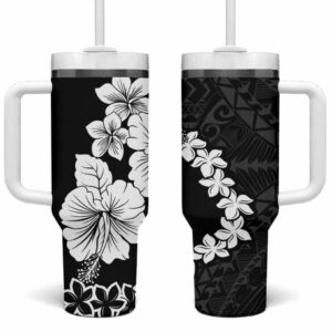 American Samoa Lotu Tamaiti White Sunday Plumeria Black Custom Stanley Quencher 40oz Stainless Steel Tumbler With Handle - Threewoofs