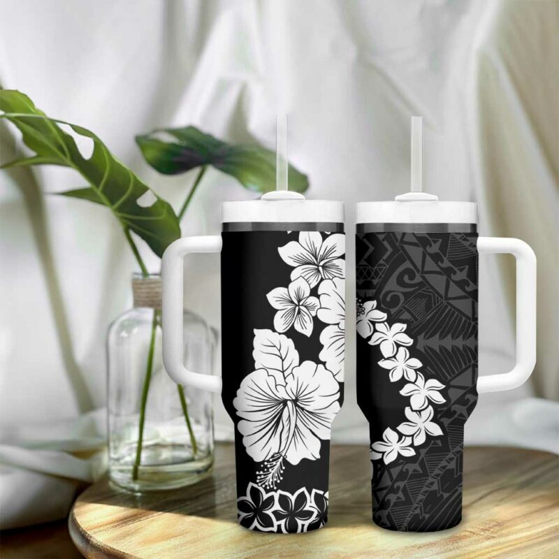 American Samoa Lotu Tamaiti White Sunday Plumeria Black Custom Stanley Quencher 40oz Stainless Steel Tumbler With Handle - Threewoofs - Image 9