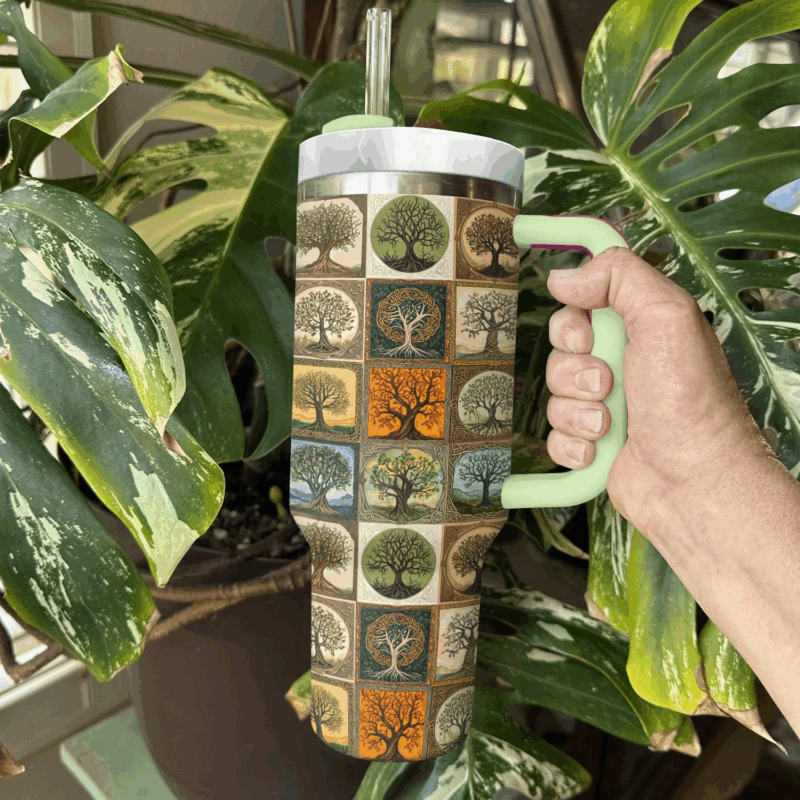 Ancient Celtic Trees of Life Custom Stanley Quencher 40oz Stainless Steel Tumbler With Handle - Threewoofs - Image 3