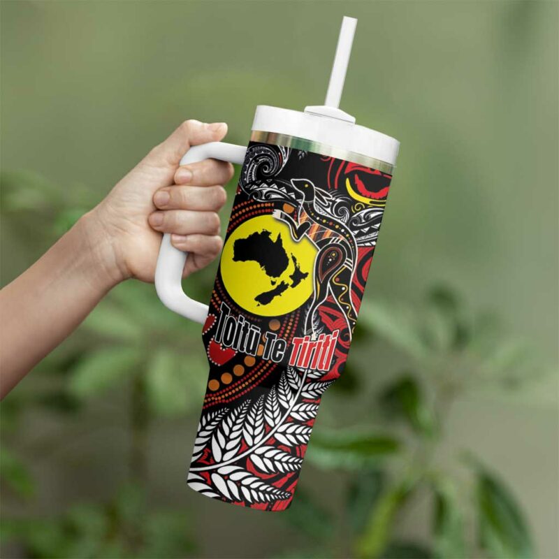 Aotearoa and Australia Toitu Te Tiriti Honour the Treaty Stand Together Stand Stronger Custom Stanley Quencher 40oz Stainless Steel Tumbler With Handle - Threewoofs - Image 3
